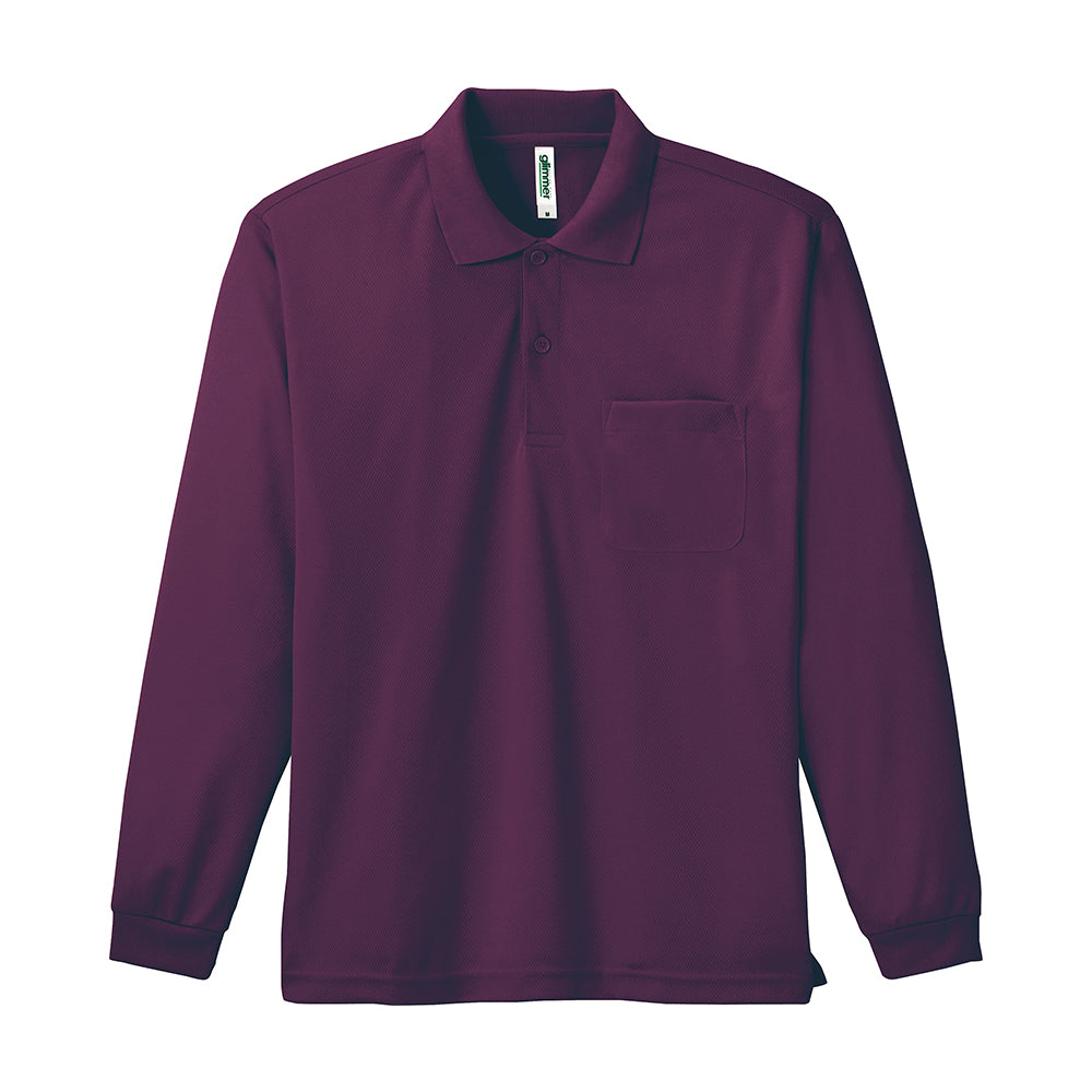 グリマー 4.4オンス ドライ長袖ポロシャツ(ポケット付)