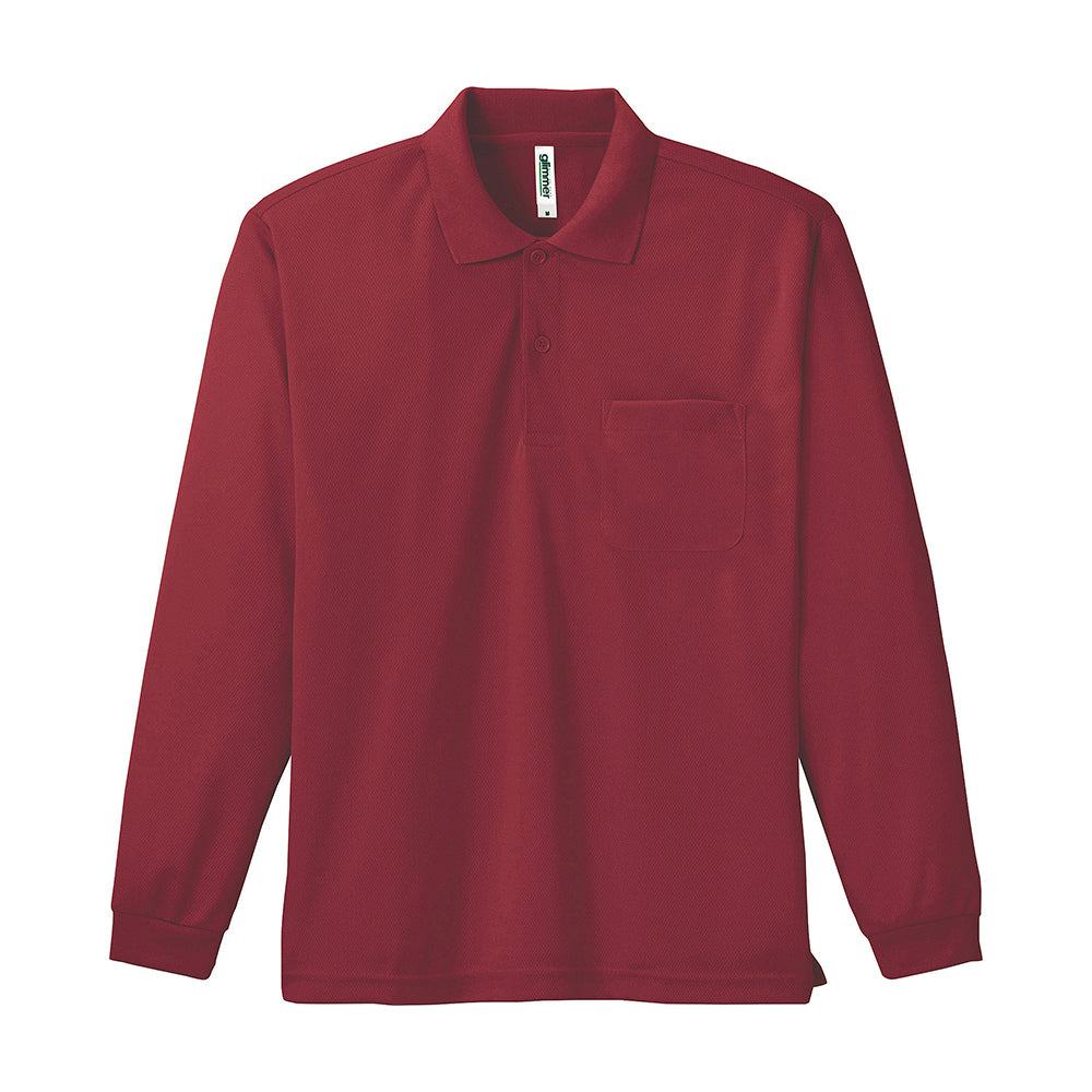 グリマー 4.4オンス ドライ長袖ポロシャツ(ポケット付)